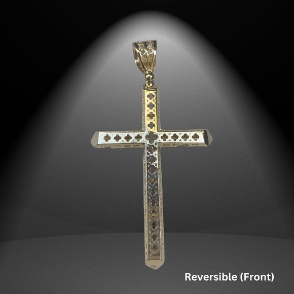 Women's Gold Cross 14K Gold Medium Silver Cross Unisex - Picture 1 of 10